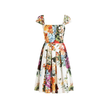 Flower bouquet-print poplin dress