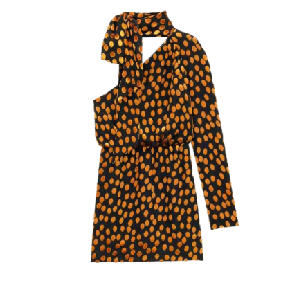 one-shoulder dress in velvet dotted silk muslin