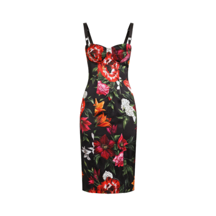 Flower-print satin dress
