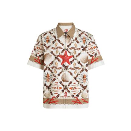 Shell-print stretch drill hawaii shirt