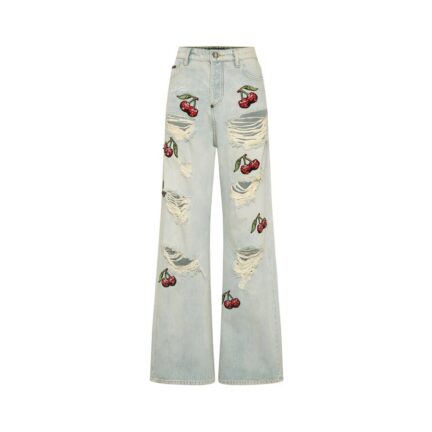 Denim Trousers Skater Fit Cherries Destroyed