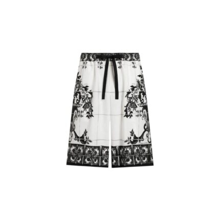 Majolica-print poplin trousers