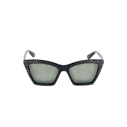 Women's Spike Geometric Cat-eye Sunglasses with Crystals in Black/Smoke