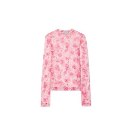 Off Stamp Roses Mesh L/S Crew Powder Pin