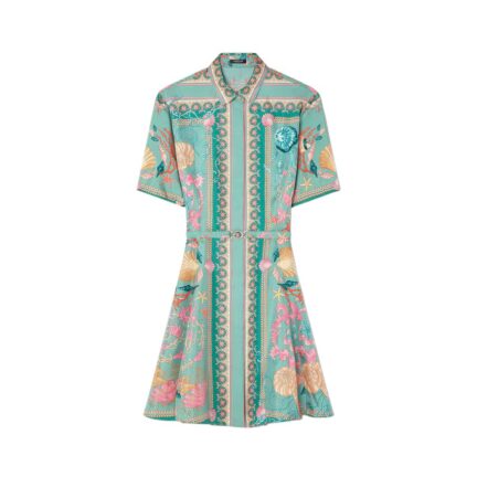 Underwater Barocco Silk Mini Shirt Dress