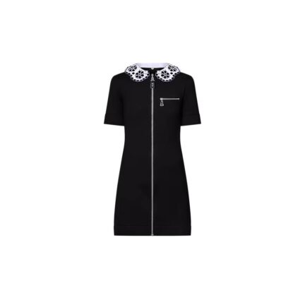 Broderie Collar Zip-Up Knit Dress