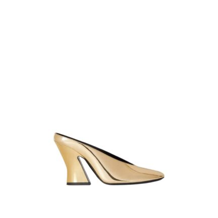 Sculpted heeled mules in mirror effect leather