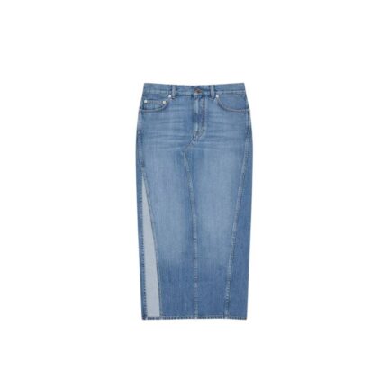Mid-length skirt in washed denim