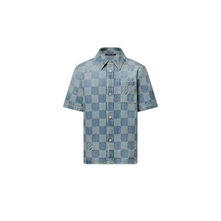 Damier 3D Light Denim Short-Sleeved Shirt