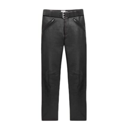 belted pants in grained leather