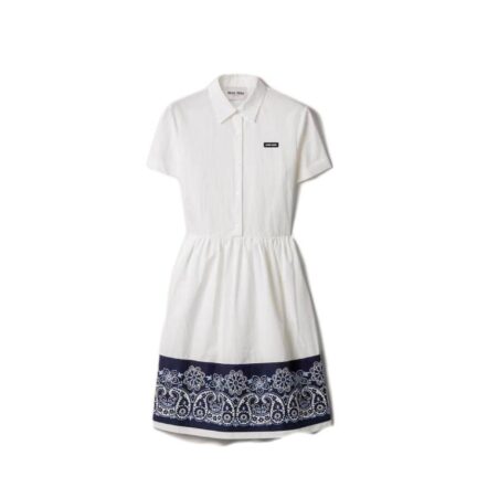 Slubbed poplin dress with print