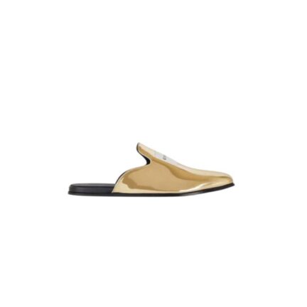 Label flat mules in mirror effect leather