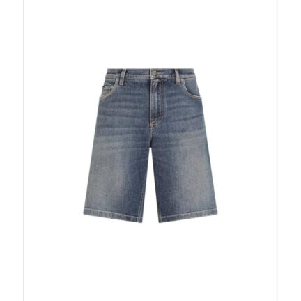 Light blue wash stretch denim shorts