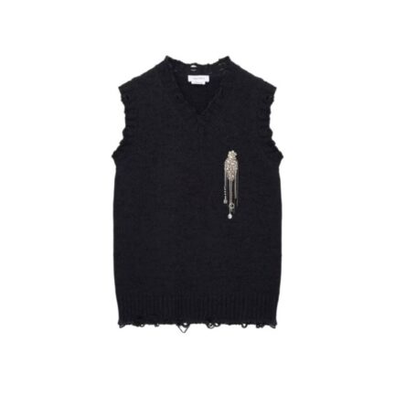 Men's Patch Embroidery Distressed Tank Top in Black