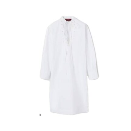 Cotton poplin shirt dress with embroidery