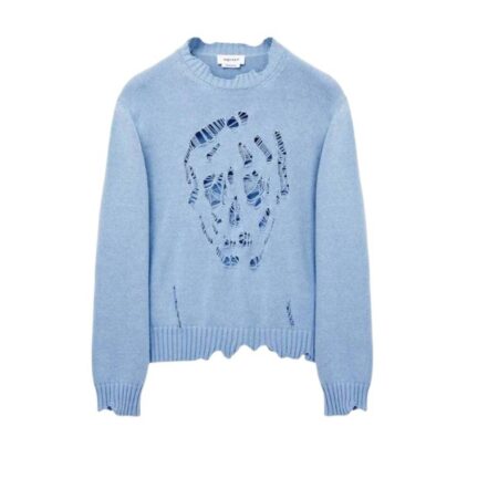 Men's Distressed Skull Jumper in Shirting Blue