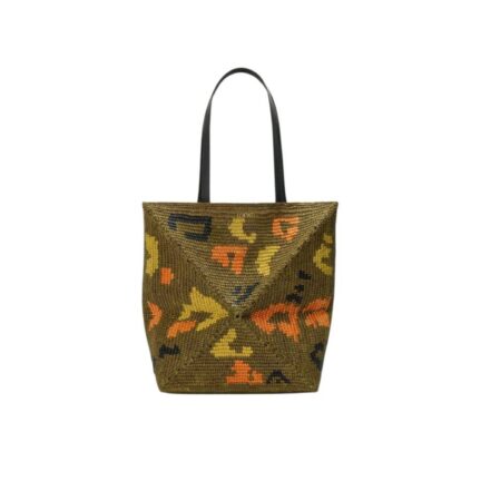 Large Puzzle Fold tote in raffia and calfskin