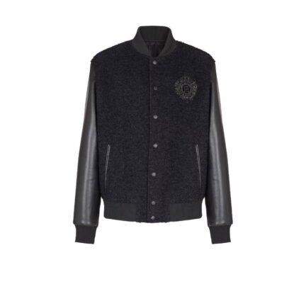 Varsity tweed and faux leather jacket