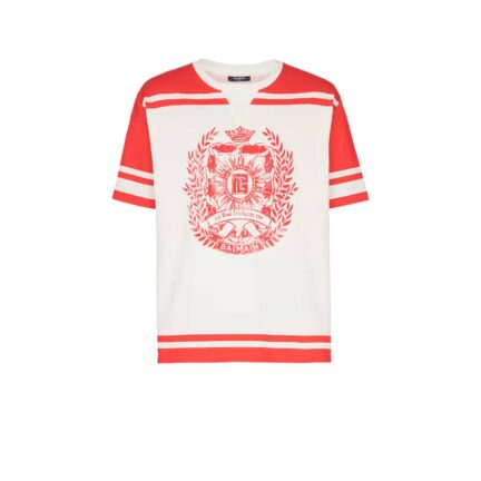 Varsity T-shirt with Balmain Écusson print