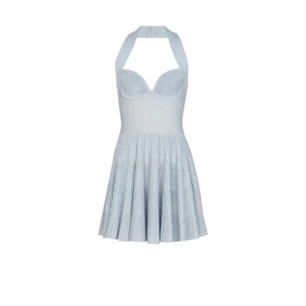 Textured knit halterneck A-line dress