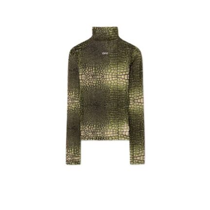 Green Stamp Crocodile Mesh Long-Sleeved Top