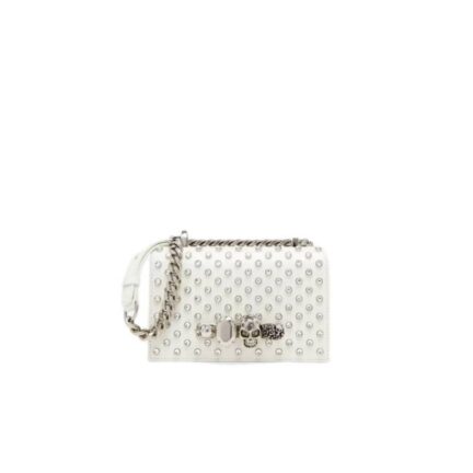 Women's Mini Jewelled Satchel in White/Silver