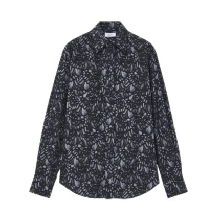 Men's Feather Print Relaxed Shirt in Black