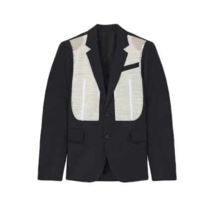Men's Canvas Detail Single-Breasted Jacket in Black