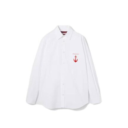 Cotton poplin shirt with embroidery