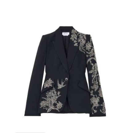 Women's Silver Tattoo Embroidery Jacket in Black