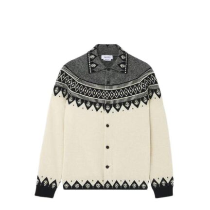 Men's Fair Isle Polo Cardigan in Beige/Black