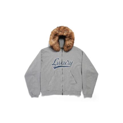 Men's Luxury Script Oversized Zip-up Hoodie in Dark Heather Grey