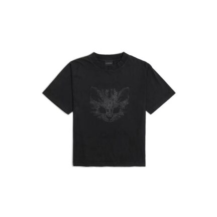 Women's Kittycat T-shirt Medium Fit in Faded Black/white