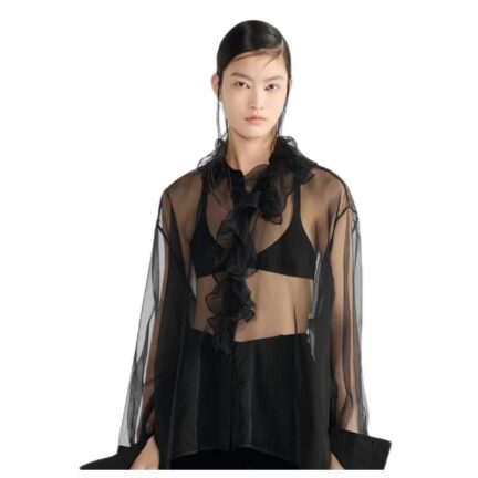 Transparent Blouse with Removable Ruched Collar
