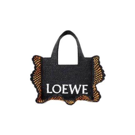 Small LOEWE Font tote in raffia