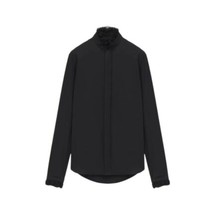 Men's Ruffle Detail Poplin Shirt in Black