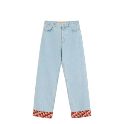 Denim Pants With Jacquard Hem