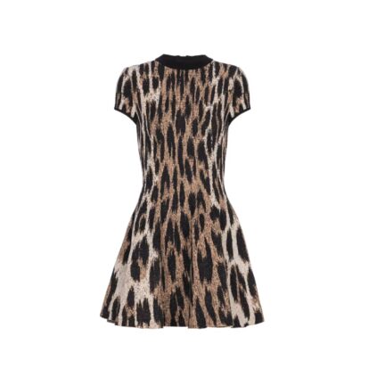 A-line leopard print jacquard dress