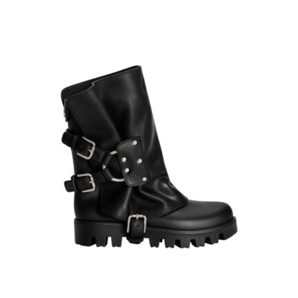Rubber and calfskin ankle boots