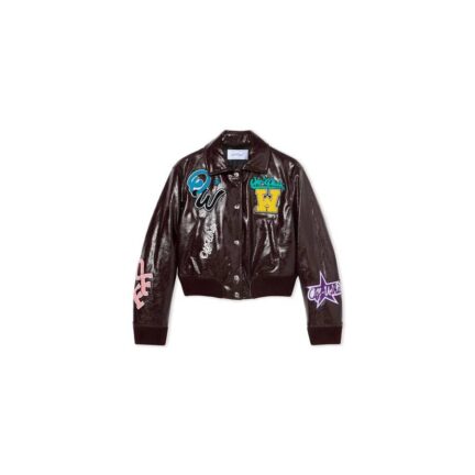 Crinkled Coated Varsity Jacket