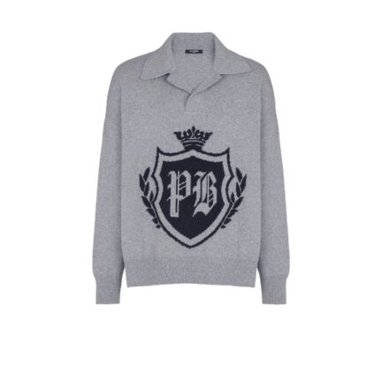 College Emblem polo sweater in eco-cashmere