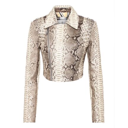 Cropped Python Leather Biker Jacket LS Flame