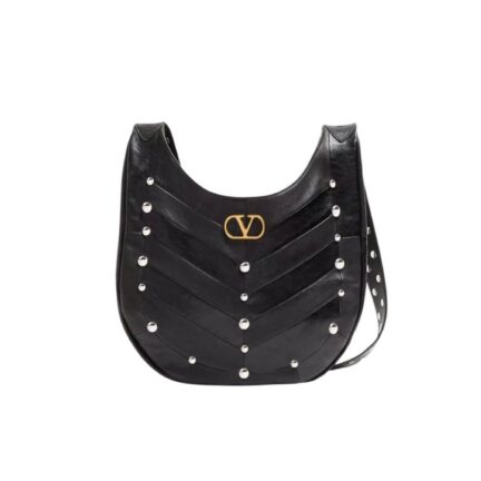 Valentino Garavani Hoboho hobo bag in chevron pattern nappa leather with studs.