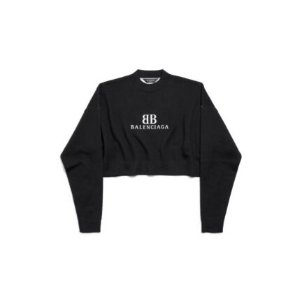 Women's Cropped Crewneck in Black/white