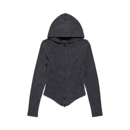 Women's Corseted Zip-up Hoodie in Black Faded