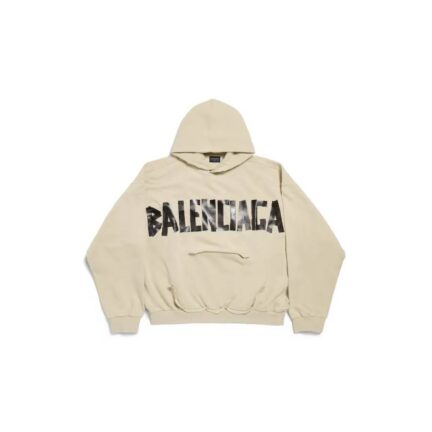 Tape Type Ripped Pocket Hoodie in Beige