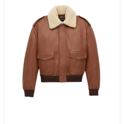 bomber jacket in grained leather and shearling