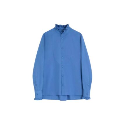 Cotton Poplin Shirt With Plastron And Ruffles