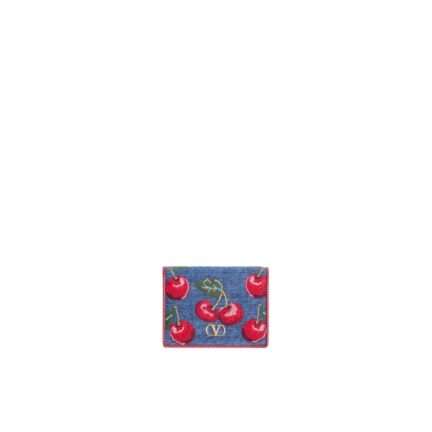 Vlogo Signature Denim Wallet With Cherryfic Embroidery