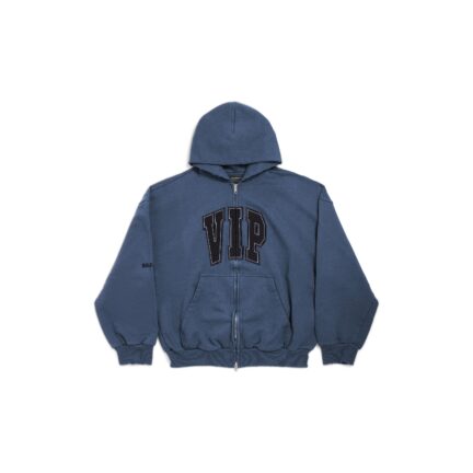 Vip Team Logo Shifted Zip-up Hoodie in Dark Blue